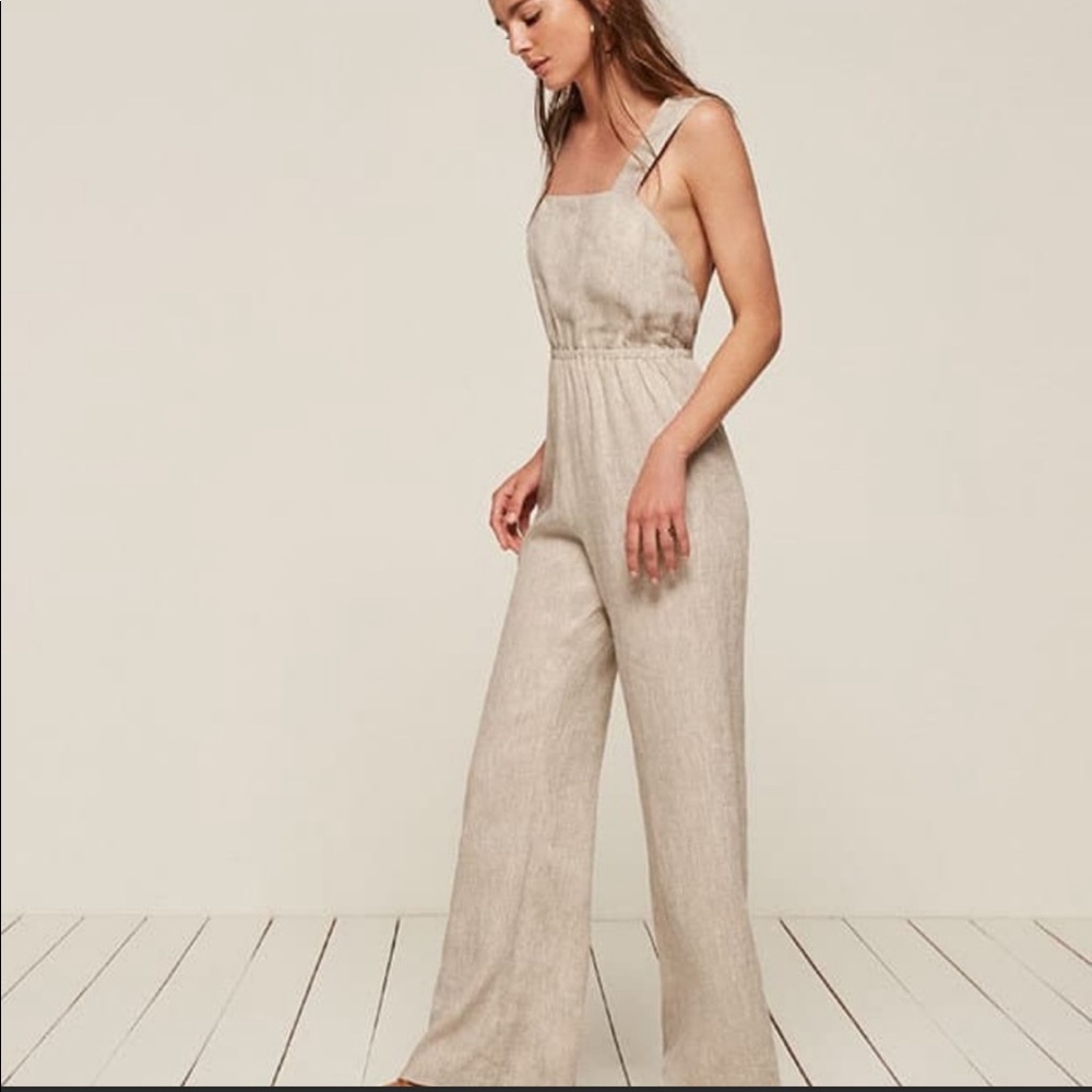 Reformation natural linen jumpsuit